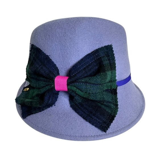 Grace Design Women\' Ladies Wool Fedora Hat Blue/Green Plaid Bow Adjustable